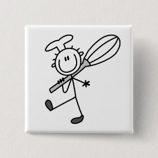 Stick Figure Chef With Whisk 2 Inch Square Button