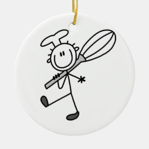 Stick Figure Chef With Whisk Ceramic Ornament