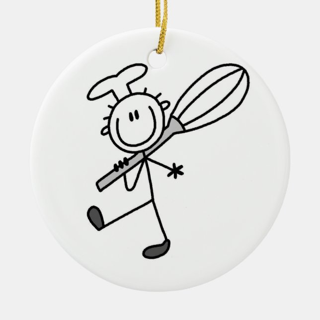 Stick Figure Chef With Whisk Ceramic Ornament (Front)