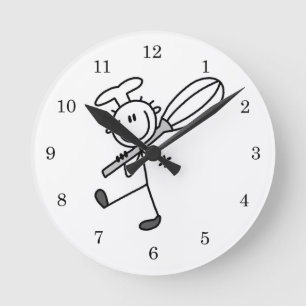 Stick Figure Chef With Whisk Round Clock