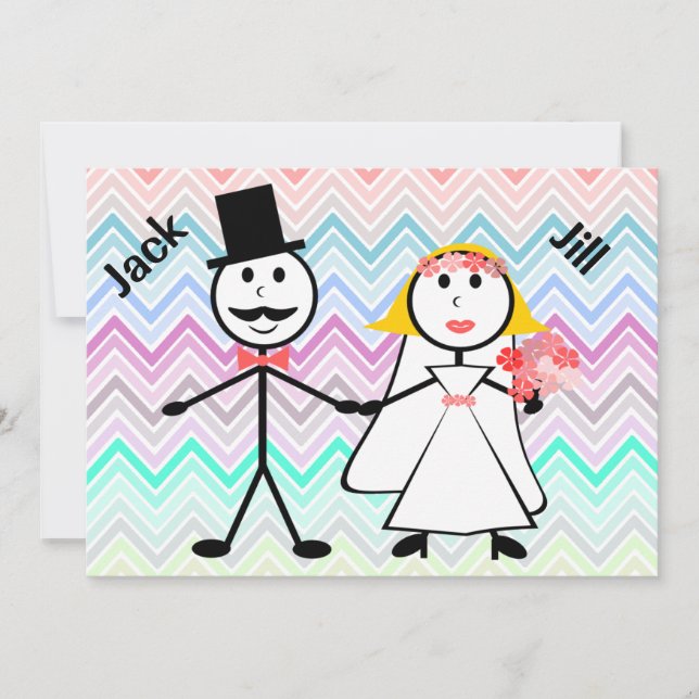 Stick Figure Chevron Jack and Jill Wedding Shower Invitation (Front)
