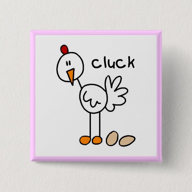 Stick Figure Chicken Tshirts and Gifts 2 Inch Square Button (Front)