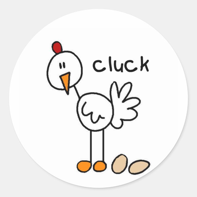 Stick Figure Chicken Tshirts and Gifts Classic Round Sticker (Front)