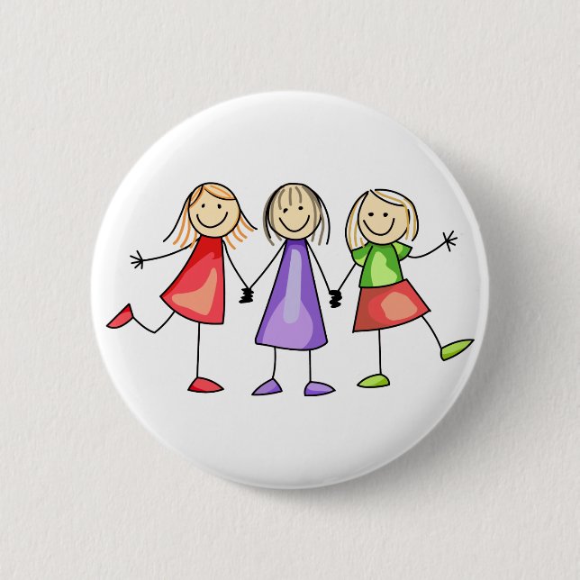 Stick Figure Children 2 Inch Round Button (Front)