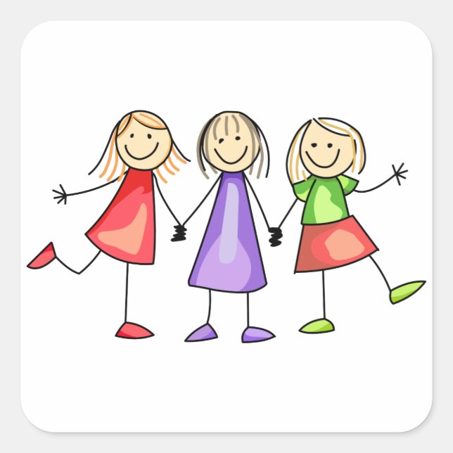 Stick Figure Children Square Sticker (Front)