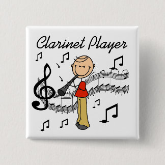 Stick Figure Clarinet Player Tshirts and Gifts 2 Inch Square Button