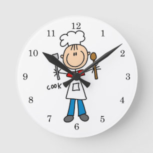 Stick Figure Cook Round Clock