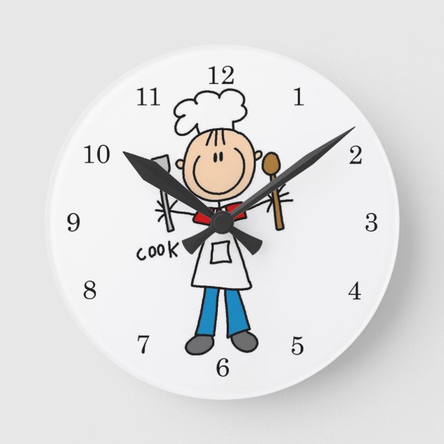 Stick Figure Cook Round Clock (Front)