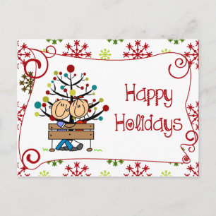 Stick Figure Coupl Happy Holidays Postcard