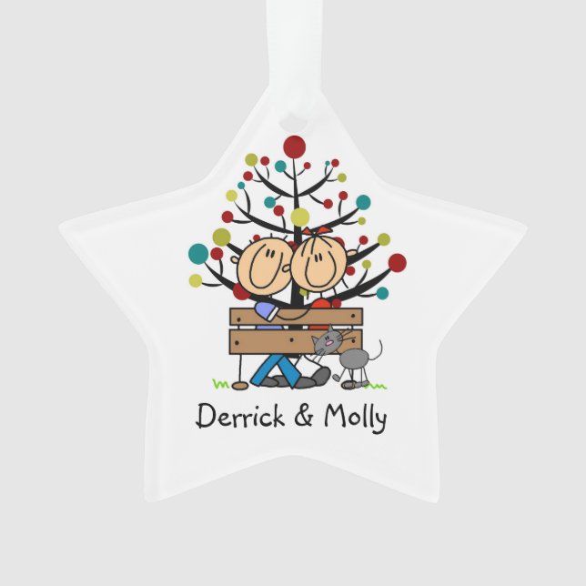 Stick Figure Couple et Cat Ornament de vacances (devant)