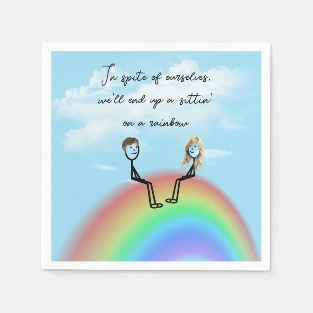 Stick Figure Couple On a Rainbow Napkin (Front)