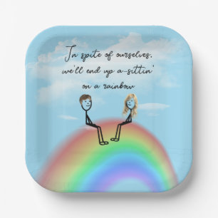 Stick Figure Couple On a Rainbow Paper Plate