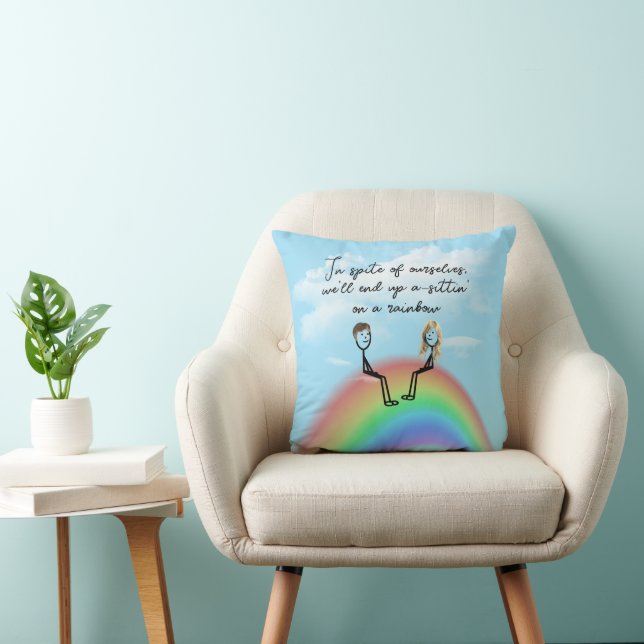 Stick Figure Couple On a Rainbow Throw Pillow (Chair)