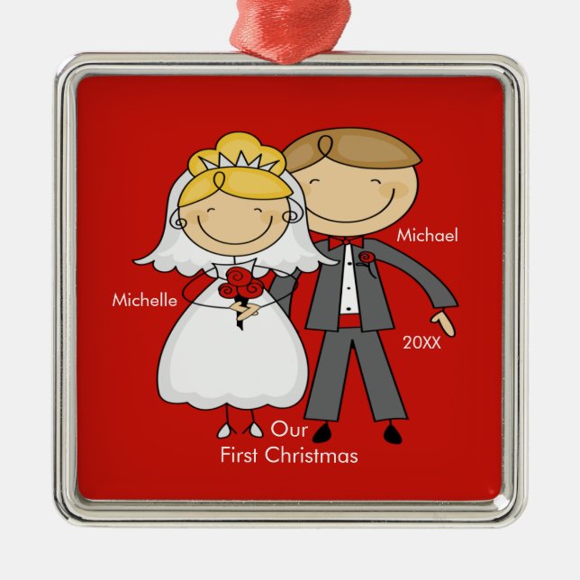 Stick Figure Couple Our First Christmas Ornament (Front)