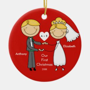 Stick Figure Couple Our First Christmas Ornament