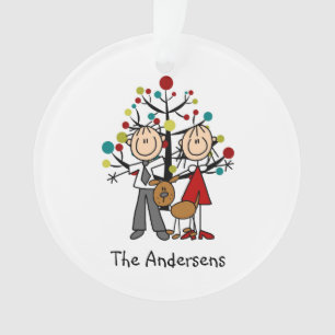 Stick Figure Couple With Dog Acrylic Ornament