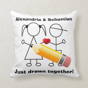 Stick Figure Couple With Heart Drawn Together Throw Pillow