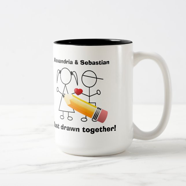 Stick Figure Couple With Heart Drawn Together Two-Tone Coffee Mug (Right)