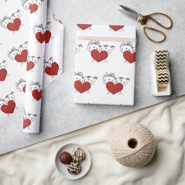 Stick Figure Couple With Red Heart Wrapping Paper (Crafts)