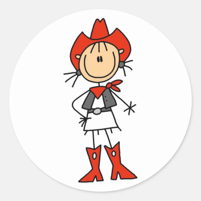 Stick Figure Cowgirl Red Hat and Boots Stickers (Front)