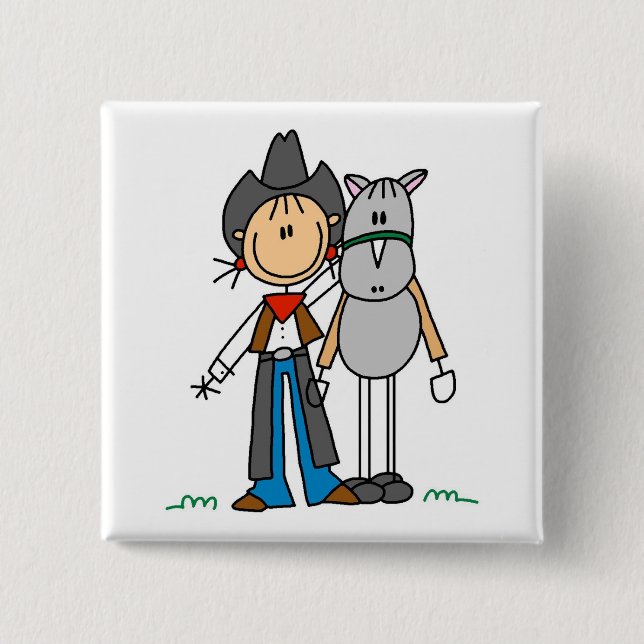 Stick Figure Cowgirl with Horse Tshirts 2 Inch Square Button (Front)