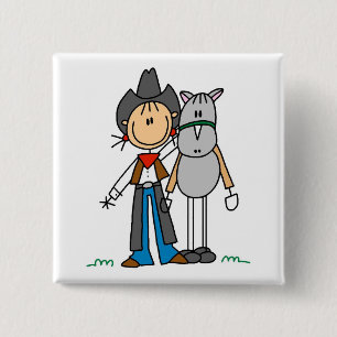 Stick Figure Cowgirl with Horse Tshirts 2 Inch Square Button