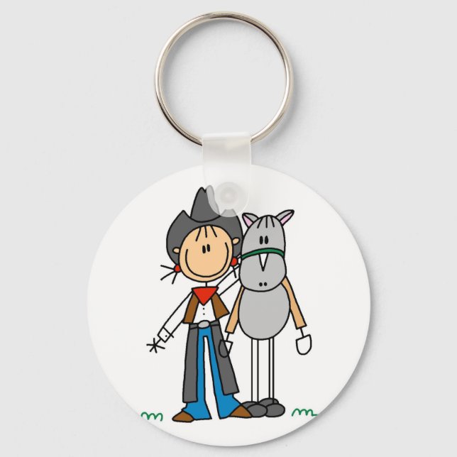 Stick Figure Cowgirl with Horse Tshirts Keychain (Front)