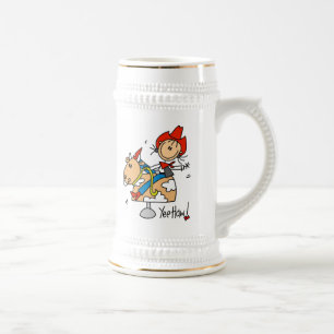 Stick Figure Cowgirl Yee Haw T-shirts and Gifts Beer Stein