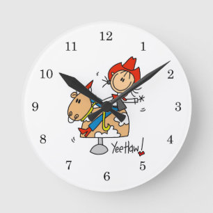 Stick Figure Cowgirl Yee Haw T-shirts and Gifts Round Clock