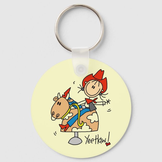 Stick Figure Cowgirl Yee Haw Tshirts and Gifts Keychain (Front)