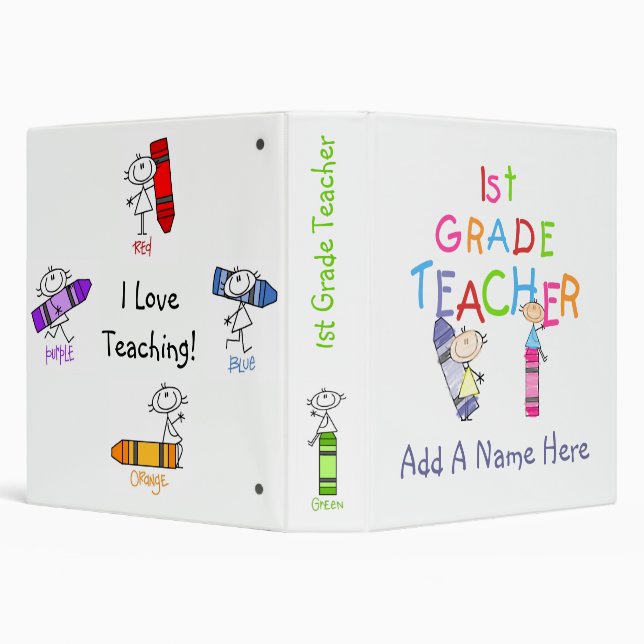 Stick Figure Crayons 1st Grade Teacher Binder (Background)