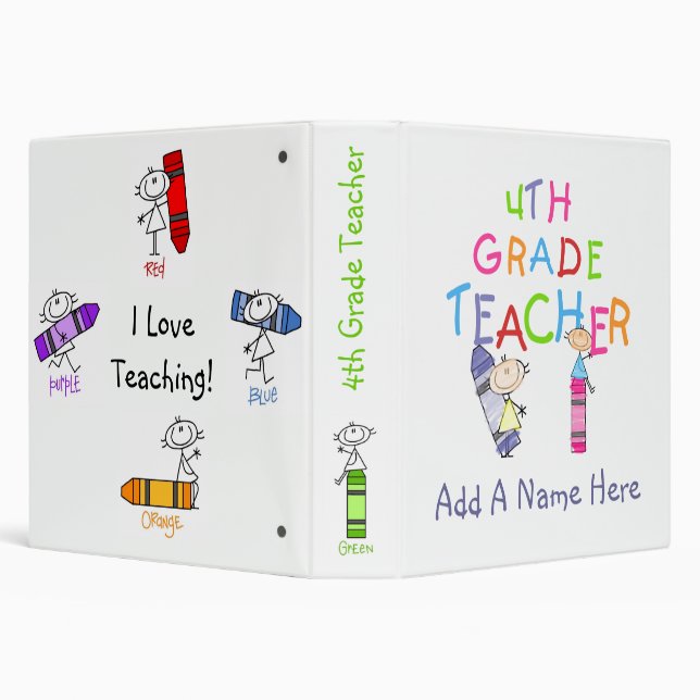 Stick Figure Crayons 4th Grade Teacher Binder (Background)