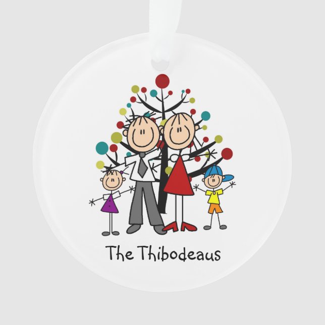 Stick Figure Dad, Mom, Girl, Boy Acrylic Ornament (Front)