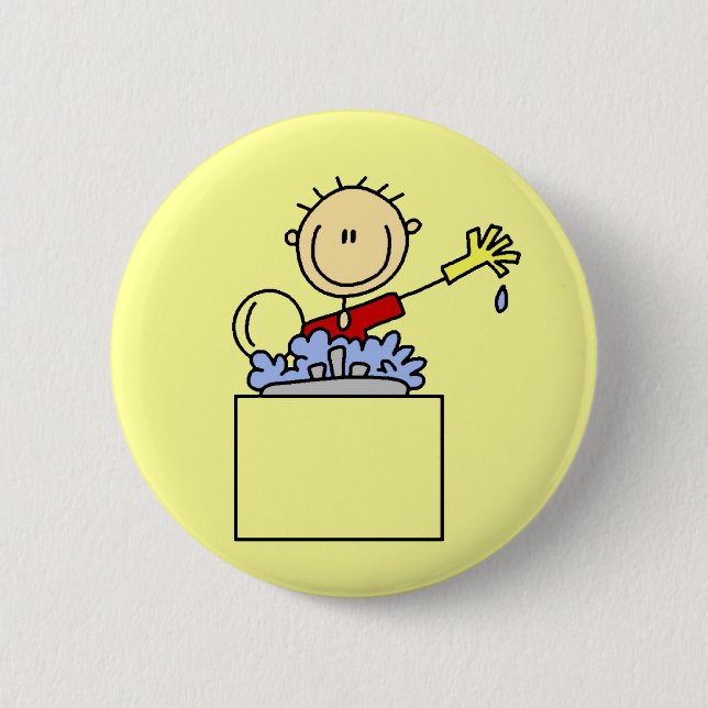 Stick Figure Doing Dishes 2 Inch Round Button (Front)