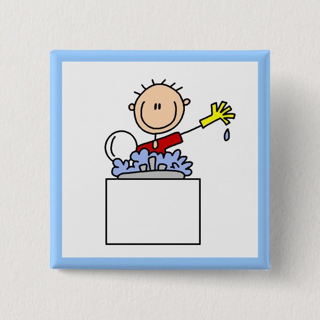Stick Figure Doing Dishes 2 Inch Square Button (Front)