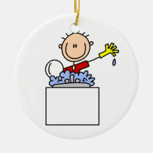 Stick Figure Doing Dishes Ceramic Ornament