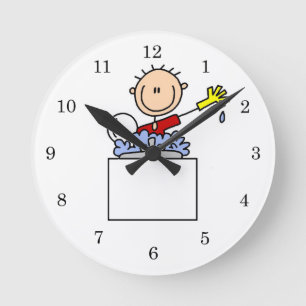Stick Figure Doing Dishes Round Clock