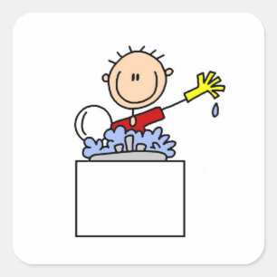 Stick Figure Doing Dishes Square Sticker