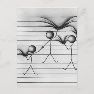 Stick Figure Drawing of Hanging on Lines Postcard