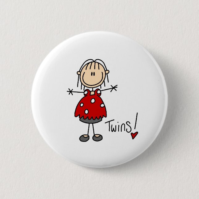 Stick Figure Expecting Twins 2 Inch Round Button (Front)