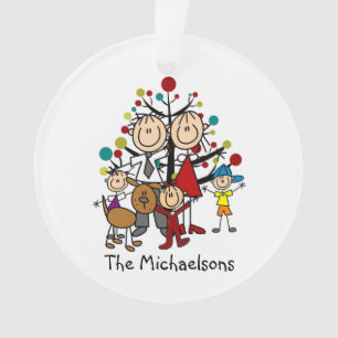 Stick Figure Famille de 5 Dog Acrylique Ornement