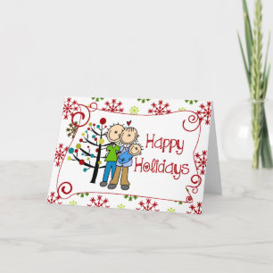 Stick Figure Family Baby Boy Christmas Holiday Card