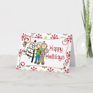 Stick Figure Family Baby Girl Christmas Holiday Card
