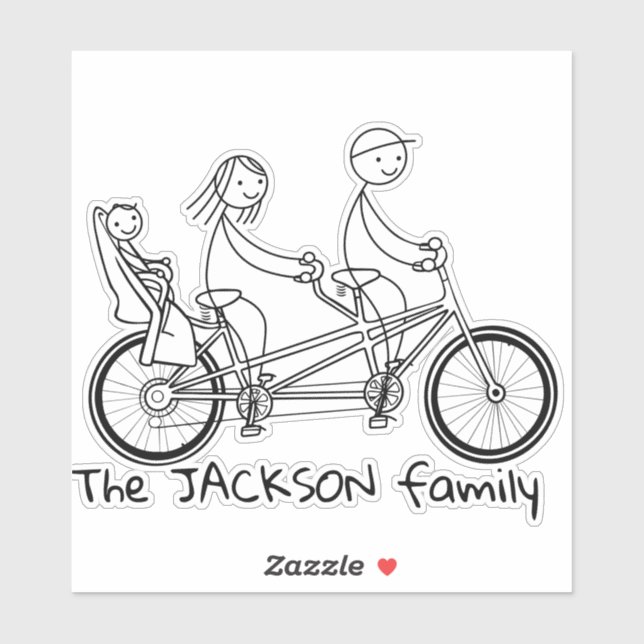 Stick figure family on tandem bike with baby seat  (Sheet)