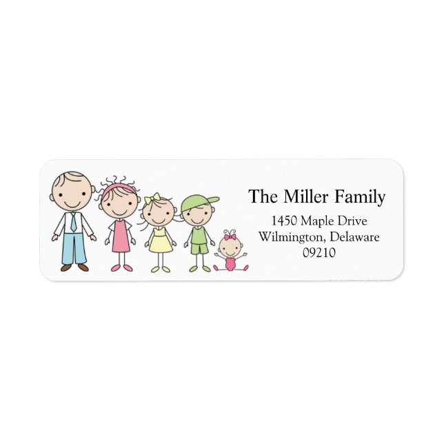 Stick Figure Family Return Address Labels (Front)