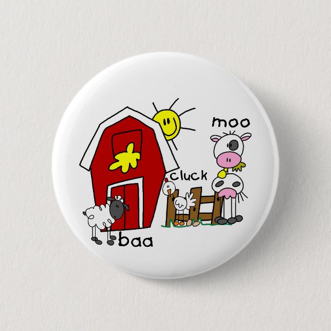 Stick Figure Farm Animals Tshirts and Gifts 2 Inch Round Button (Front)