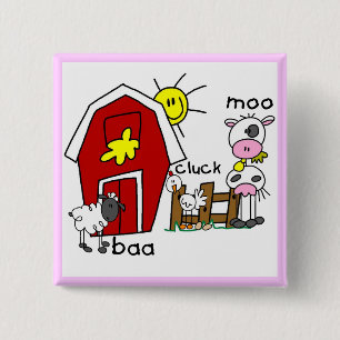 Stick Figure Farm Animals Tshirts and Gifts 2 Inch Square Button