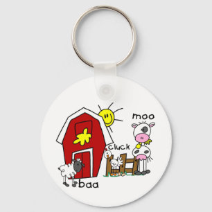 Stick Figure Farm Animals Tshirts and Gifts Keychain