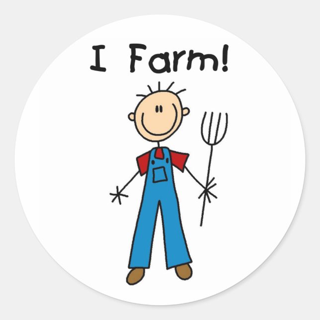 Stick Figure Farmer Classic Round Sticker (Front)