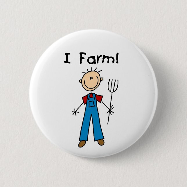 Stick Figure Farmer Tshirts and Gifts 2 Inch Round Button (Front)